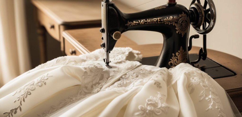 Bridal dress stitching on sewing machine