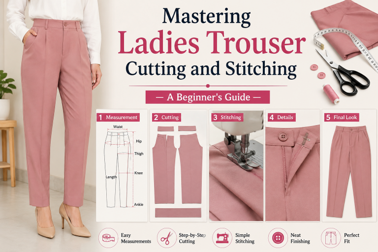 Ladies trouser cutting and stitching step-by-step beginner guide.